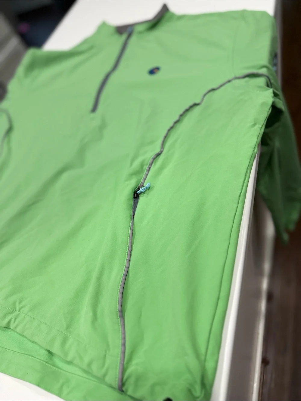 Peter Millar Element 4 Wind 1/4 Zip Mock Neck Pullover Green/Gray XL